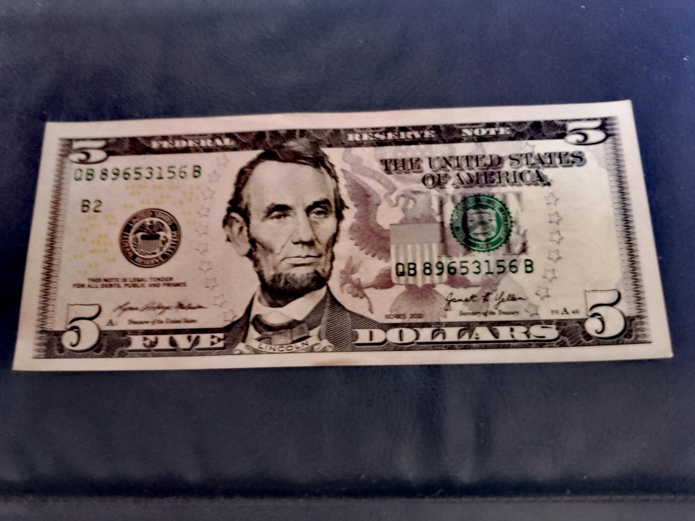 全新美国2021年5美元永恒号靓品纸币