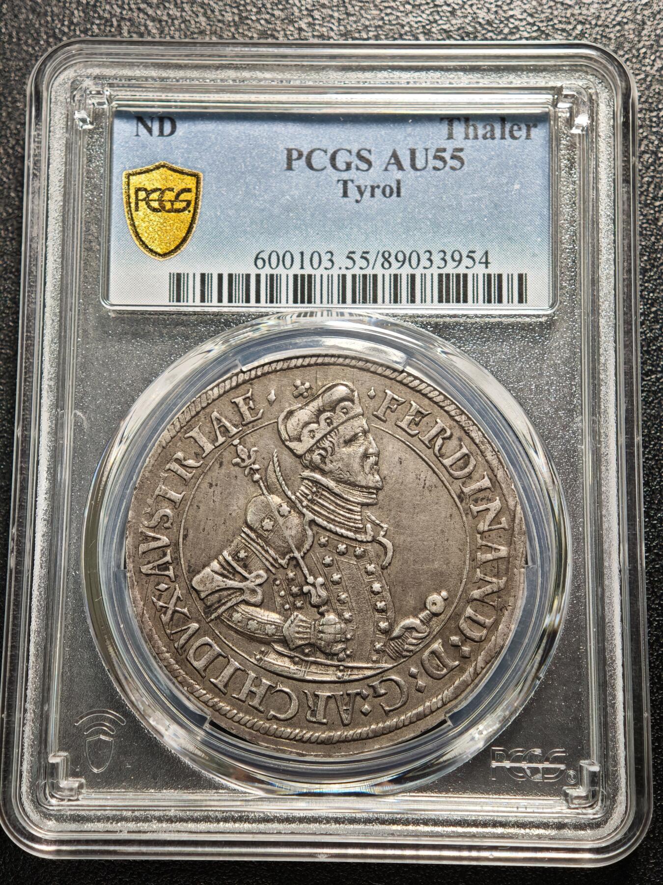 【德藏】世界币章拍卖第161期 17世纪 奥地利哈布斯堡王朝斐迪南二世/三世老泰勒大银币 状态极佳 PCGS AU55