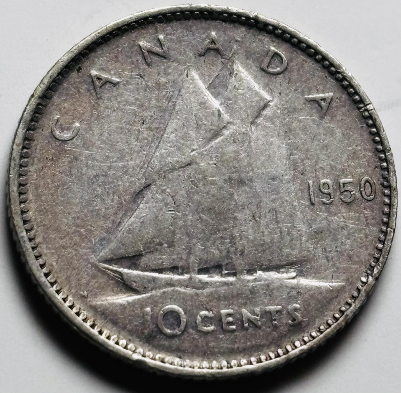文馨钱币收藏 2026新年第三场（第 289 场）【长期接代拍品】 好品 1950 年英属加拿大乔治六世 10 分银币 2.3 克 800 银