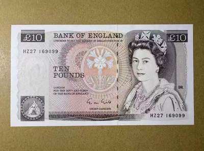 【礼羽收藏】🌏世界钱币拍卖第119期 - 英国D序列 1988-91年10镑 UNC 青年女王和南丁格尔 备注：正面中间上方有压痕。