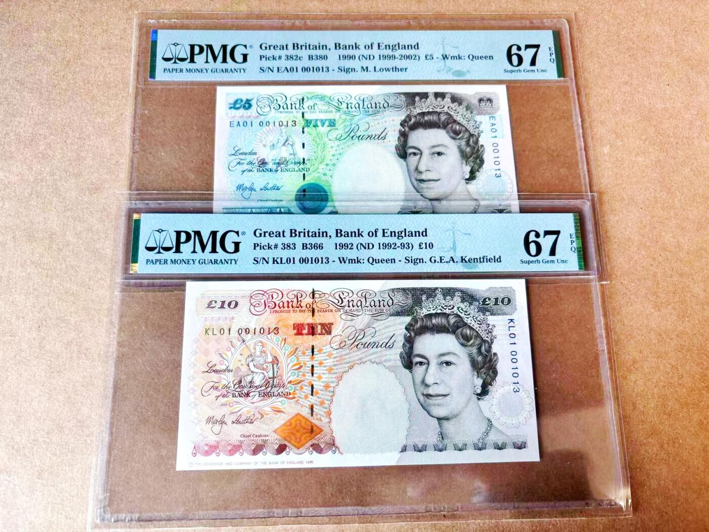 【Blue Auction】世界纸币精拍第774期——18级TOP拍卖/信誉/品质/专业/高效💫 【一组4张该签名首发冠1013全同小号】英国 1992-2006年5-50镑 PMG67EPQ-65EPQ