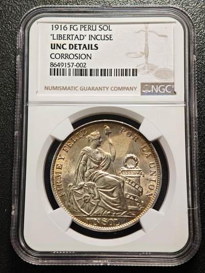 【德藏】世界币章拍卖第161期 - 1916年 秘鲁1索尔银币 NGC UNC