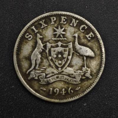 【淘币小摊】实时拍第八百四十九拍   散币银币场   满百包邮可预留二周 每周一统一发货   - 澳大利亚1946年乔治六世6便士银币