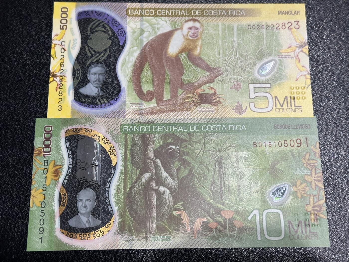 《外钞收藏家》第六百零一期（畅拍场）（本平台长期征集拍品、欢迎藏友们联系合作） 哥斯达黎加5000和1万 2张一起 全新UNC