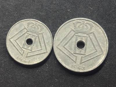 邮泉阁限时拍卖第三十九场 欧洲专场（硬币在国外。请付邮费6元。） 比利时利奥波德三世国王锌币2枚