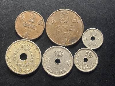 邮泉阁限时拍卖第三十九场 欧洲专场（硬币在国外。请付邮费6元。） - 挪威哈康七世国王6枚