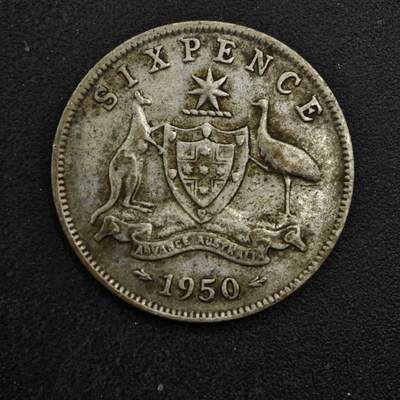 【淘币小摊】实时拍第八百四十九拍   散币银币场   满百包邮可预留二周 每周一统一发货   - 澳大利亚1950年乔治六世6便士银币
