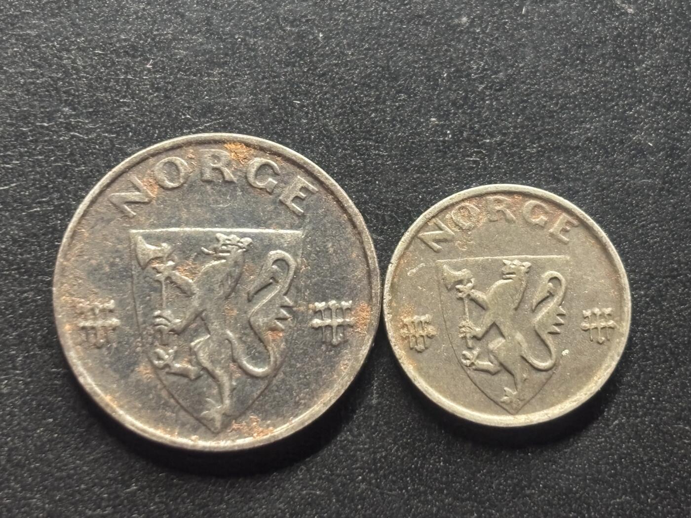 邮泉阁限时拍卖第三十九场 欧洲专场（硬币在国外。请付邮费6元。） 挪威哈康七世国王铁币2枚