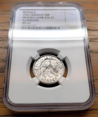 凡希社世界钱币微拍第三百十八期 - 1920德紧门登市恐龙50芬尼铝币NGC-MS62