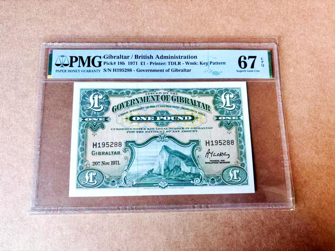 【Blue Auction】世界纸币精拍第774期——18级TOP拍卖/信誉/品质/专业/高效💫 【亚军分 无47尾88】直布罗陀1971年1镑 海格力斯之柱 PMG67EPQ