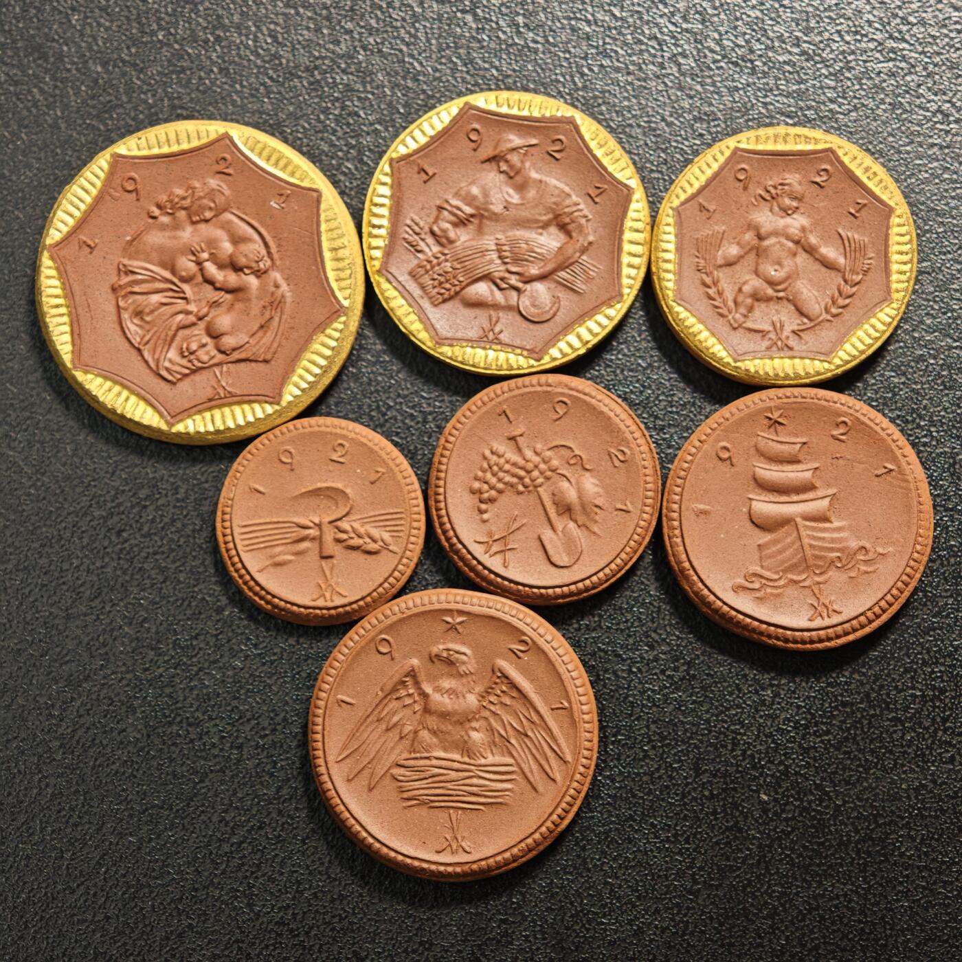 【德藏】世界币章拍卖第161期 1921年 德国德紧萨克森陶瓷币一套7枚 原盒 (面值为：20、50芬尼；1、2、5、10、20马克)