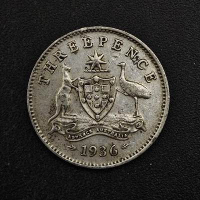 【淘币小摊】实时拍第八百四十九拍   散币银币场   满百包邮可预留二周 每周一统一发货   - 澳大利亚1936年乔治五世3便士银币