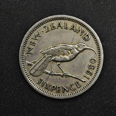 【淘币小摊】实时拍第八百四十九拍   散币银币场   满百包邮可预留二周 每周一统一发货   - 新西兰1950年乔治六世6便士镍币