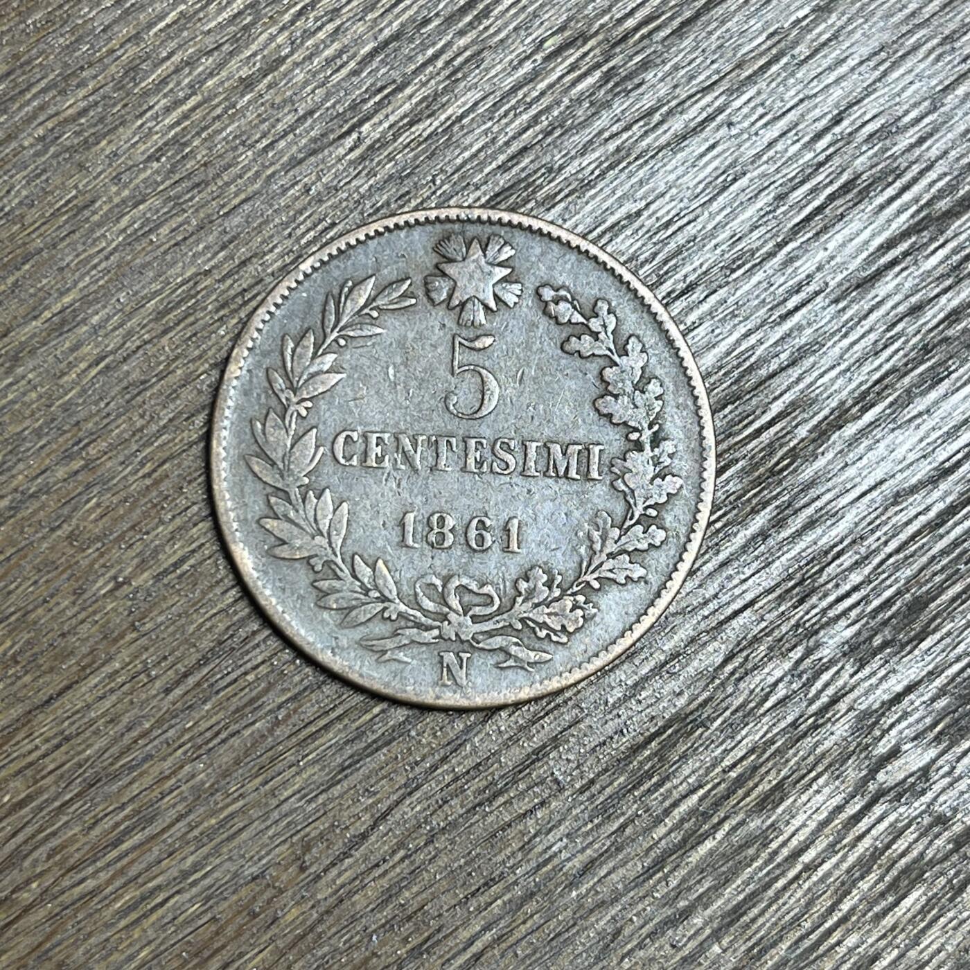 【铜匠收藏】★第137场★散币场。不寄存，30包邮。不满30元，支付5元运费。《接受代拍 代送NGC评级》 100【无寄存】1861 意大利 5分 铜币