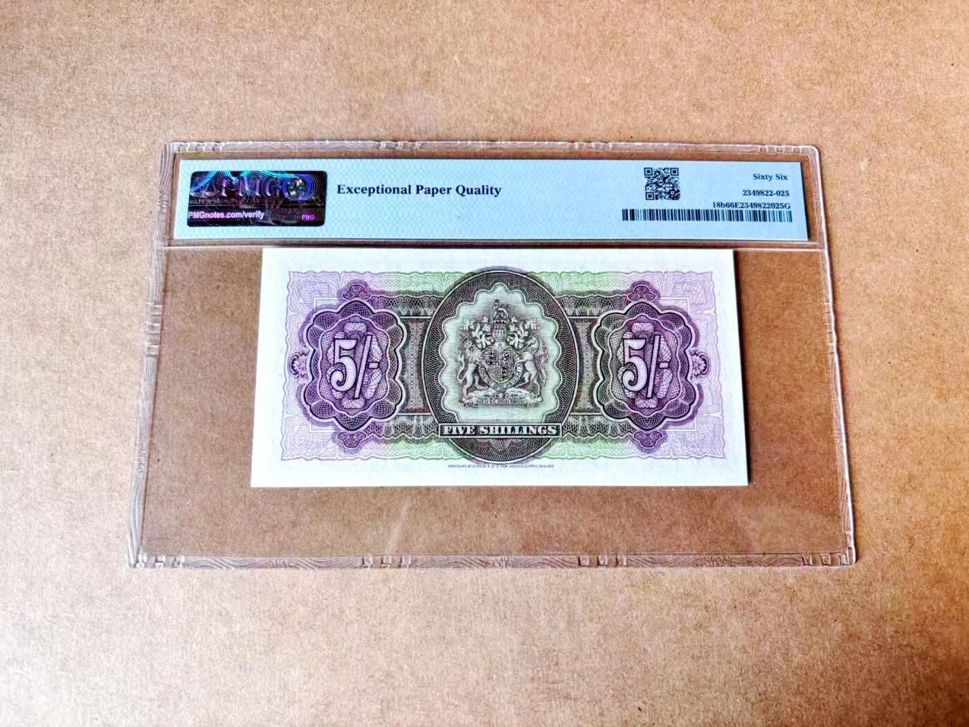 【Blue Auction】世界纸币精拍第774期——18级TOP拍卖/信誉/品质/专业/高效💫 百慕大 1957年5先令 BWC出品 满版水印 年轻女王侧面像 PMG66EPQ