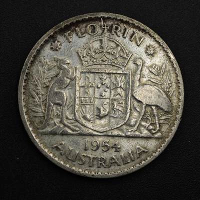【淘币小摊】实时拍第八百四十八拍   散币银币场   满百包邮可预留二周 每周一统一发货   - 澳大利亚1954年伊丽莎白二世弗洛林银币