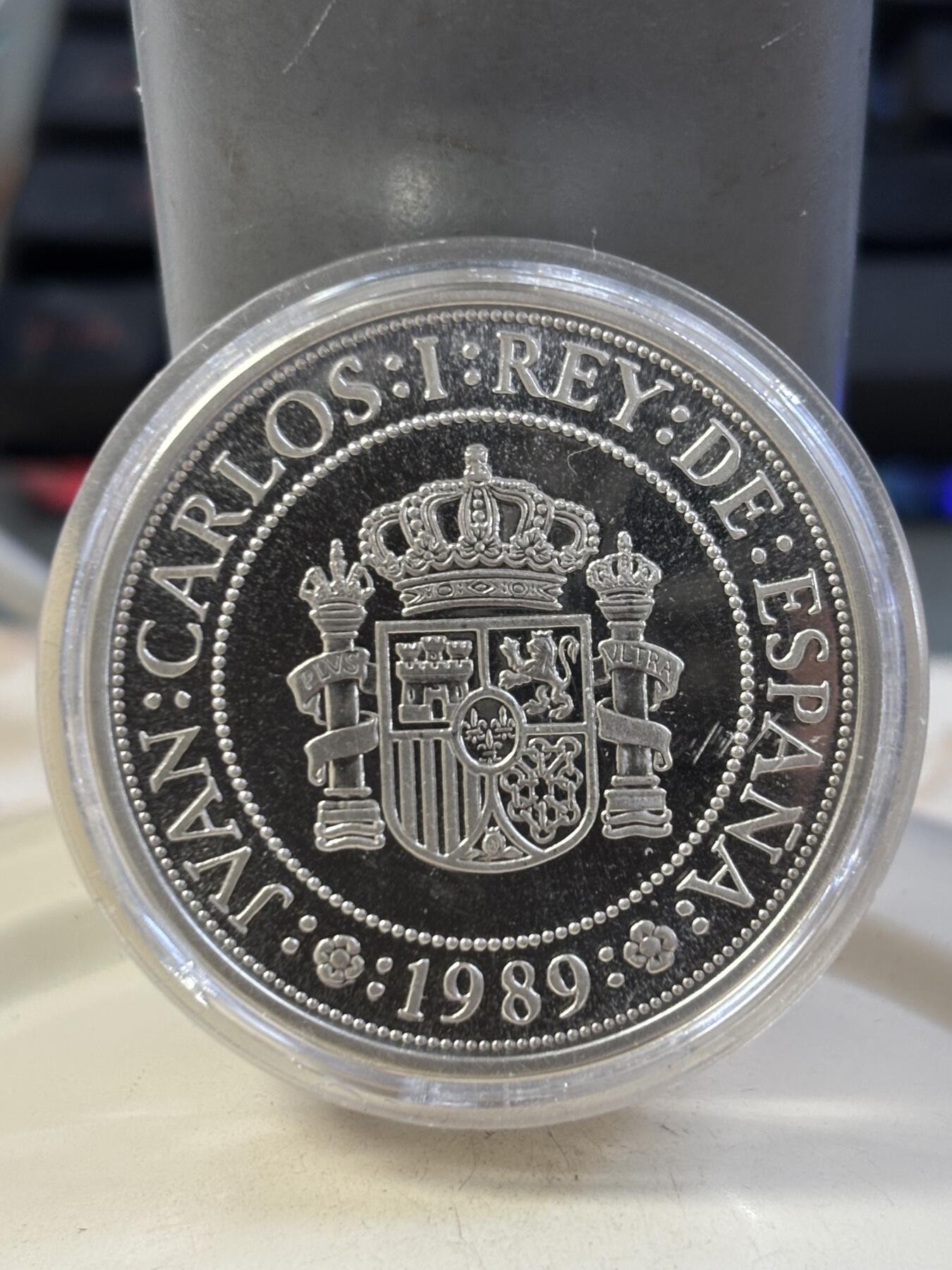 第187期拍卖 获奖西班牙1989年哥伦布旗舰圣玛利亚号加厚银币，获1991年度世界克劳斯最佳克朗币大奖，925银，