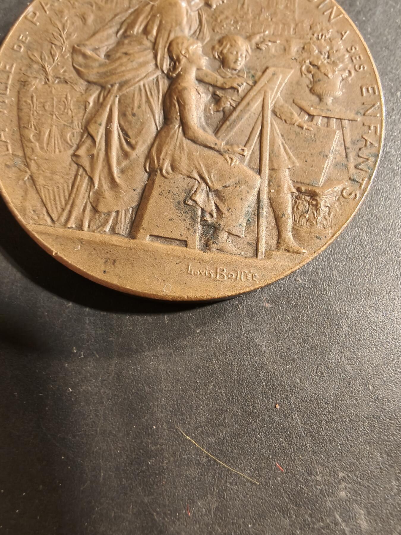 老王徽章第176期 法国1904年塞纳省初等教育局大铜章     大师路易·波特作品    直径41mm    重量37.9g