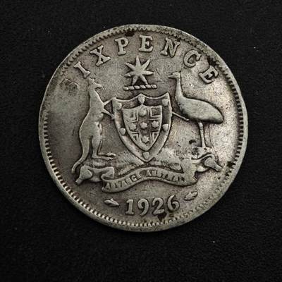 【淘币小摊】实时拍第八百四十九拍   散币银币场   满百包邮可预留二周 每周一统一发货   - 澳大利亚1926年乔治五世6便士银币