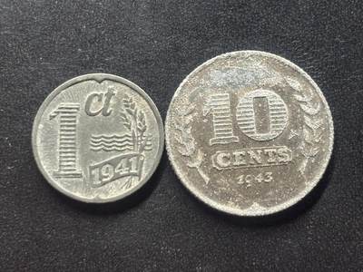 邮泉阁限时拍卖第三十九场 欧洲专场（硬币在国外。请付邮费6元。） - 荷兰二战锌币2枚