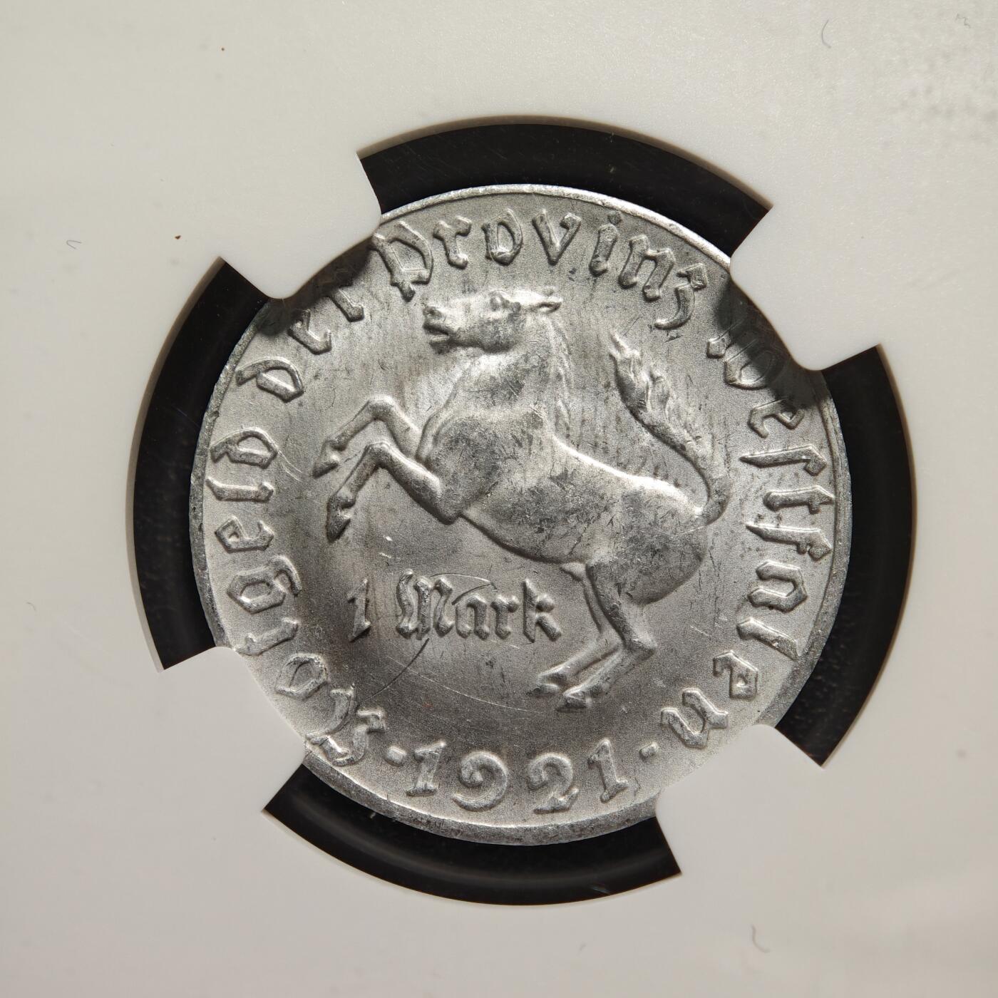 【德藏】世界币章拍卖第161期 2枚一组 1921年 德国德紧时期马币铝币 NGC UNC 及 1921年 德国德紧时期50芬尼马币铝币