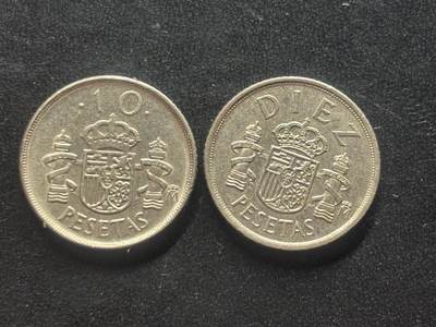 邮泉阁限时拍卖第三十九场 欧洲专场（硬币在国外。请付邮费6元。） - 西班牙10比塞塔2枚