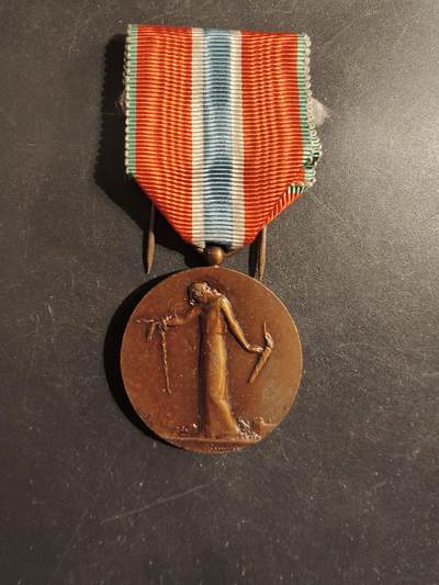 老王徽章第176期 - 法国一战平民囚犯、被驱逐者和人质奖章     授予所有被敌军入侵地区的居民，包括阿尔萨斯-洛林地区的平民囚犯、被驱逐者或被拘留在集中营的人质。 