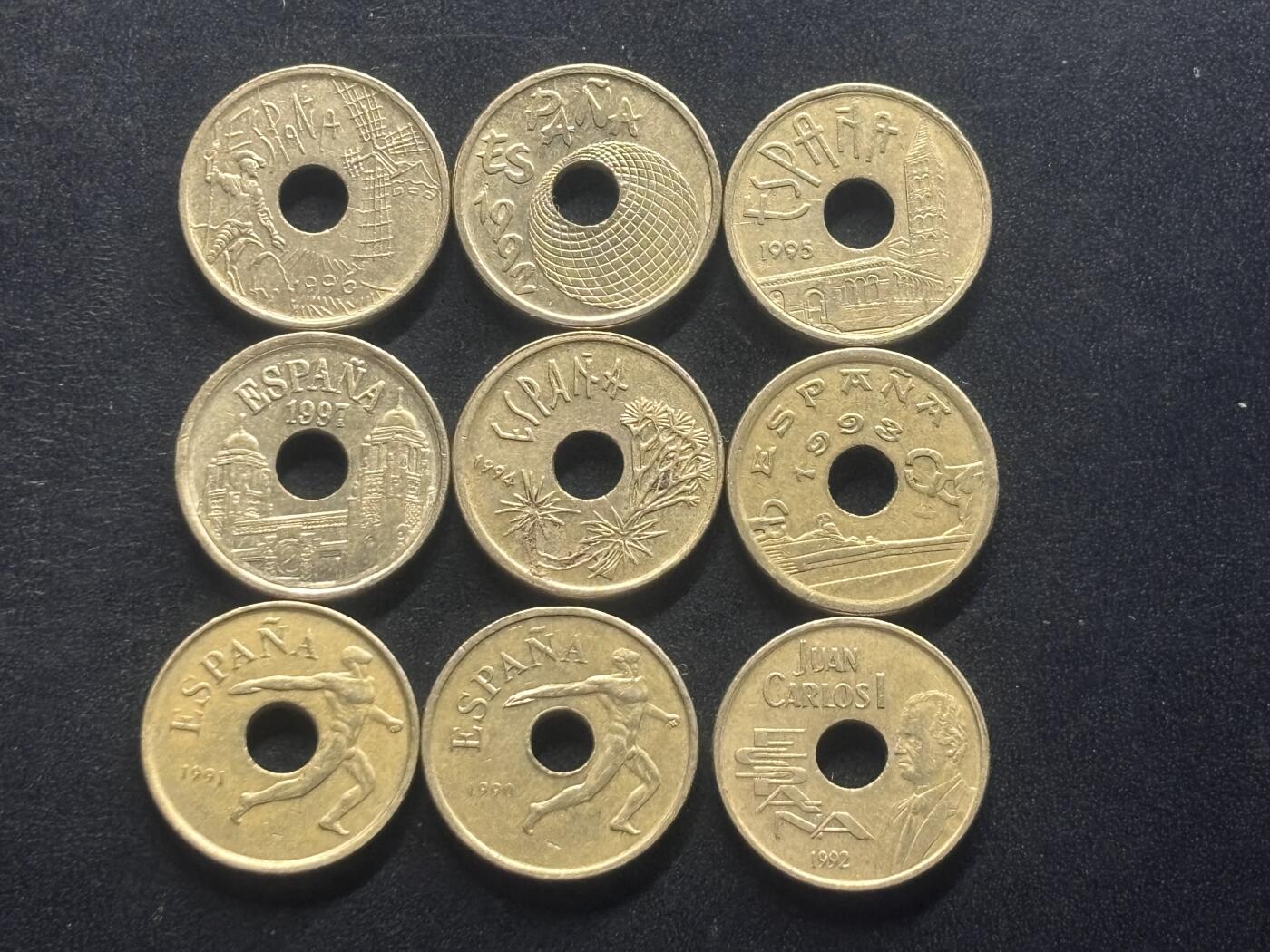 邮泉阁限时拍卖第三十九场 欧洲专场（硬币在国外。请付邮费6元。） 西班牙25比塞塔9枚