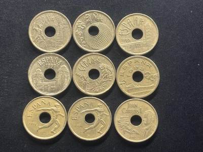 邮泉阁限时拍卖第三十九场 欧洲专场（硬币在国外。请付邮费6元。） 西班牙25比塞塔9枚