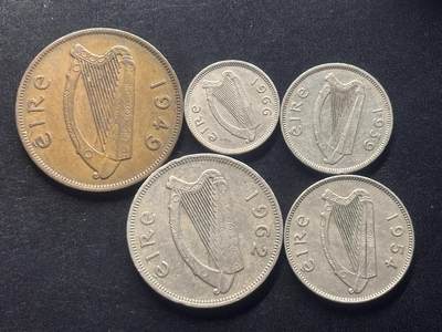 邮泉阁限时拍卖第三十九场 欧洲专场（硬币在国外。请付邮费6元。） 爱尔兰1939-1969年5枚