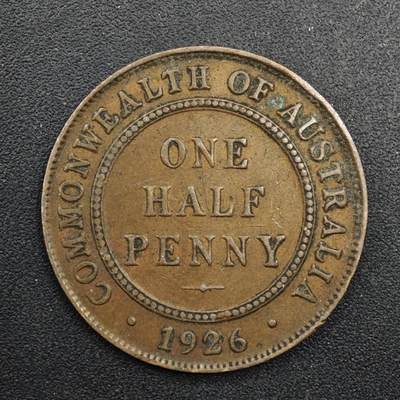 【淘币小摊】实时拍第八百四十九拍   散币银币场   满百包邮可预留二周 每周一统一发货   - 澳大利亚1926年乔治五世半便士铜币