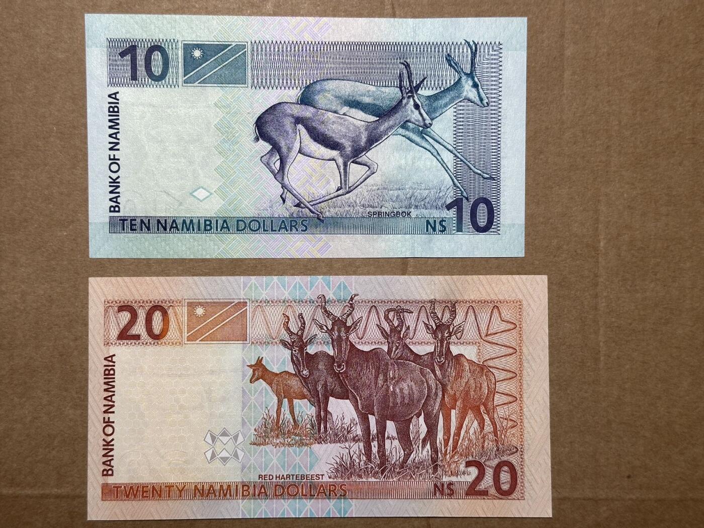 🐍甜小邱世界纸币收藏🐍第139期精品场💐 【无347八位号码首发小号同号】纳米比亚1993年10元和20元第89号一对 八位号码版从10000000开始 非常难得 全新UNC
