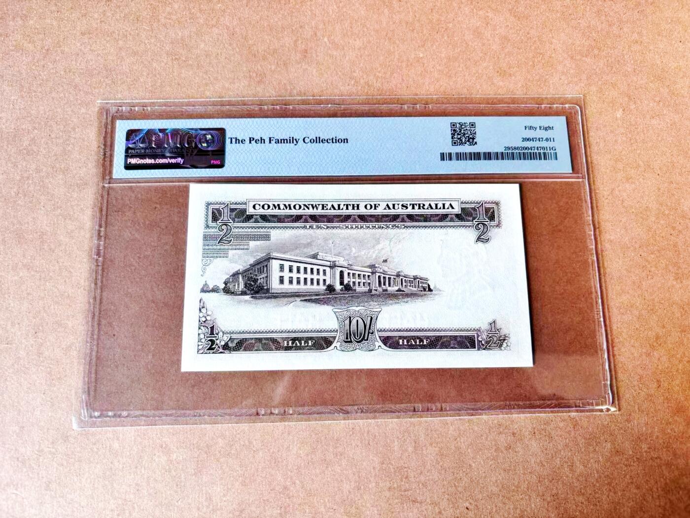 【Blue Auction】世界纸币精拍第774期——18级TOP拍卖/信誉/品质/专业/高效💫 【新加坡船王白氏旧藏】澳大利亚1954-60年10先令 PMG58