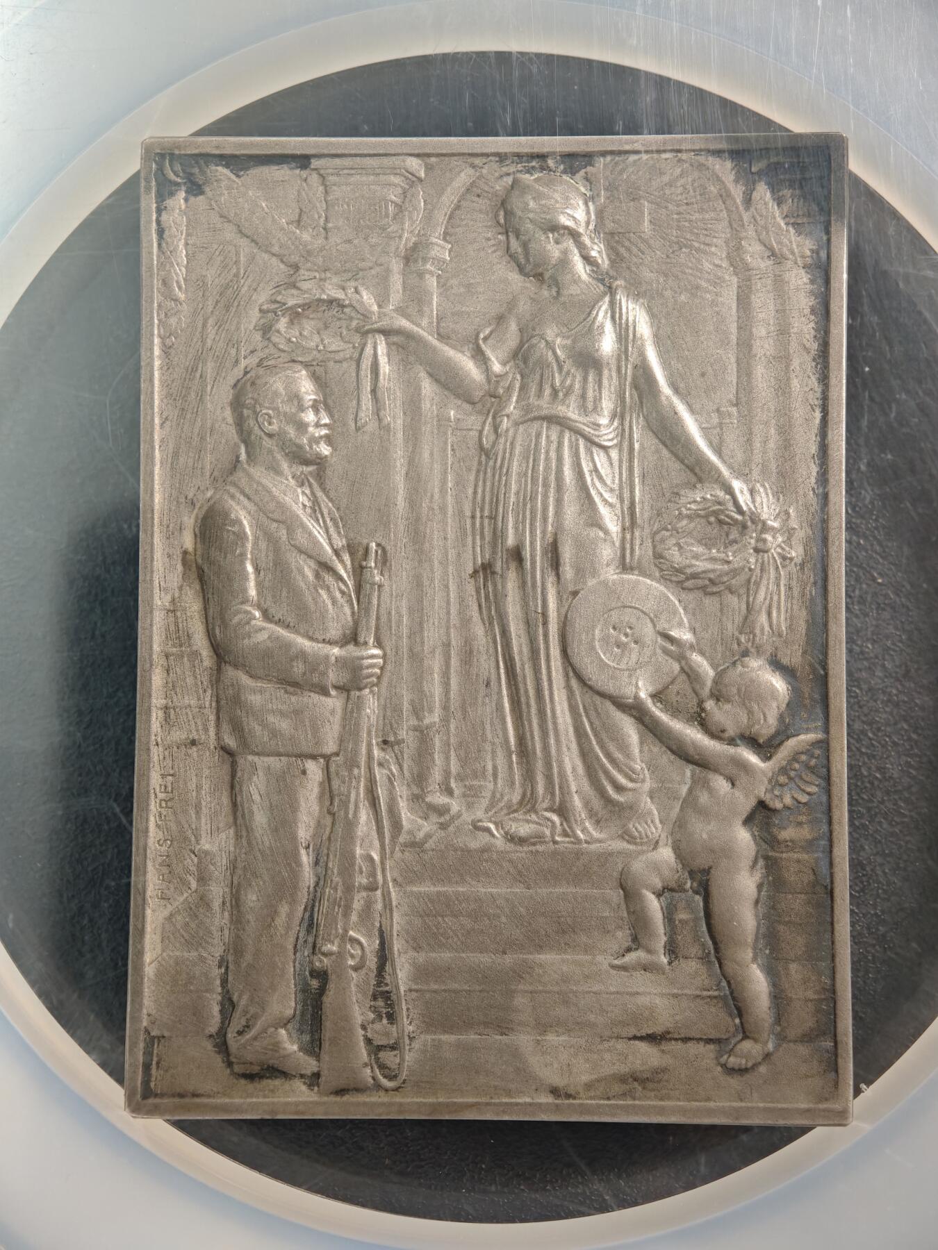 【德藏】世界币章拍卖第161期 1904年 瑞士圣加仑射击节45*63mm矩形纪念大银章 原味老包浆 NGC MS64