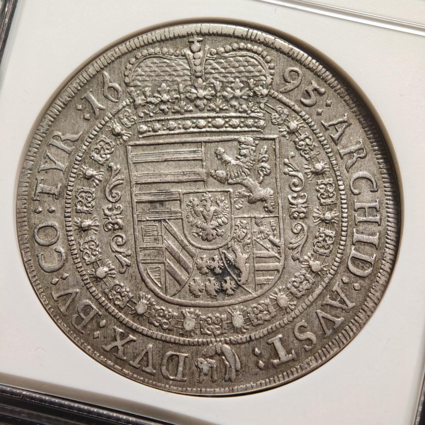 【德藏】世界币章拍卖第161期 1695年 神圣罗马帝国利奥波德一世老泰勒大银币 原味包浆 NGC AU55