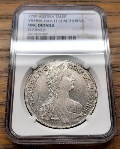 凡希社世界钱币微拍第三百十八期 - 1759神罗维也纳厂玛利亚·特蕾莎泰勒大银NGC-UNCD
