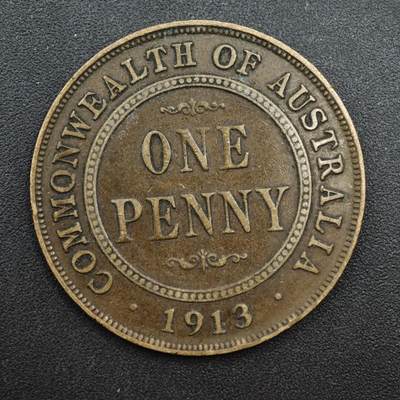 【淘币小摊】实时拍第八百四十八拍   散币银币场   满百包邮可预留二周 每周一统一发货   - 澳大利亚1913年乔治五世一便士铜币