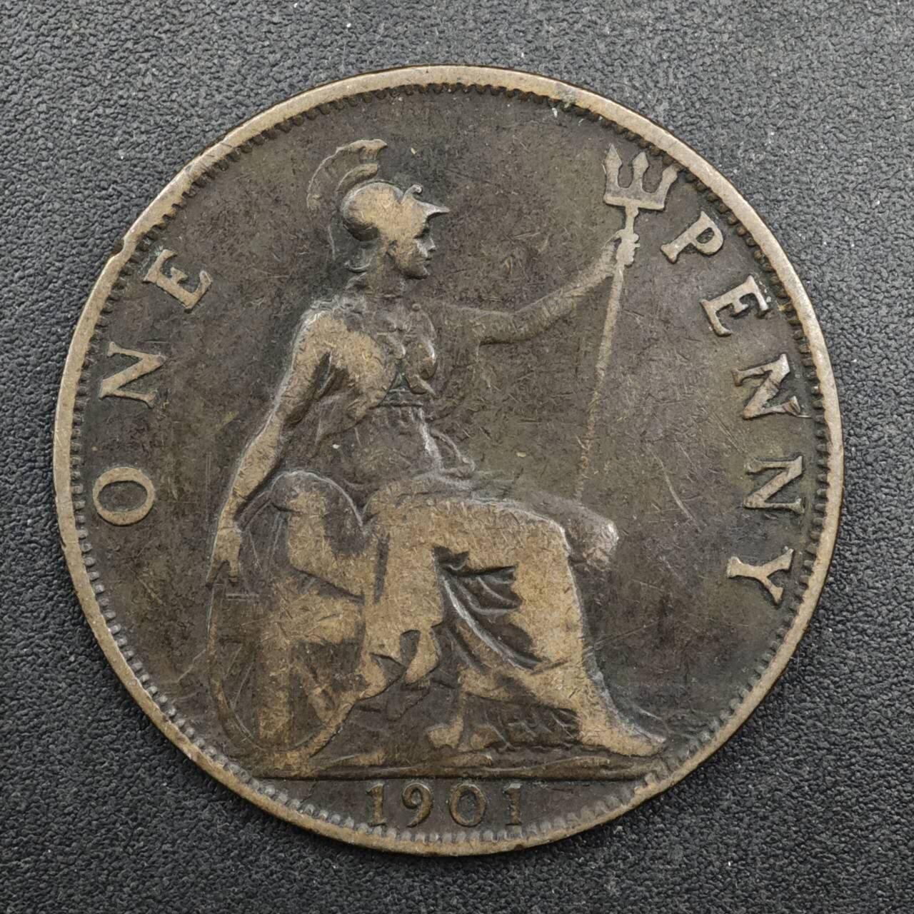 【淘币小摊】实时拍第八百四十八拍   散币银币场   满百包邮可预留二周 每周一统一发货   英国1901年维多利亚一便士铜币