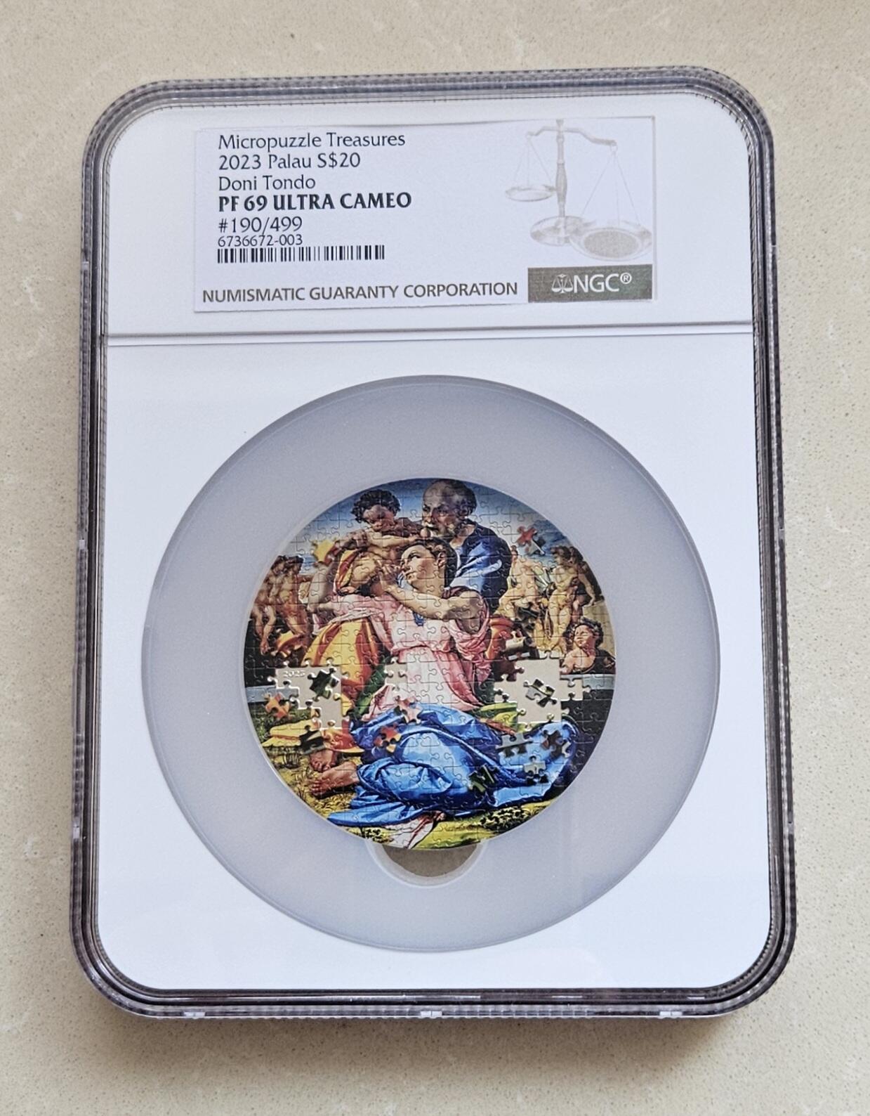 【币将精彩】世界钱币拍卖（2026-1-28） 帕劳2023币米开朗基罗圣约翰一家拼图彩色3盎司银币NGC评级币