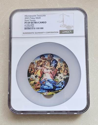 【币将精彩】世界钱币拍卖（2026-1-28） - 帕劳2023币米开朗基罗圣约翰一家拼图彩色3盎司银币NGC评级币