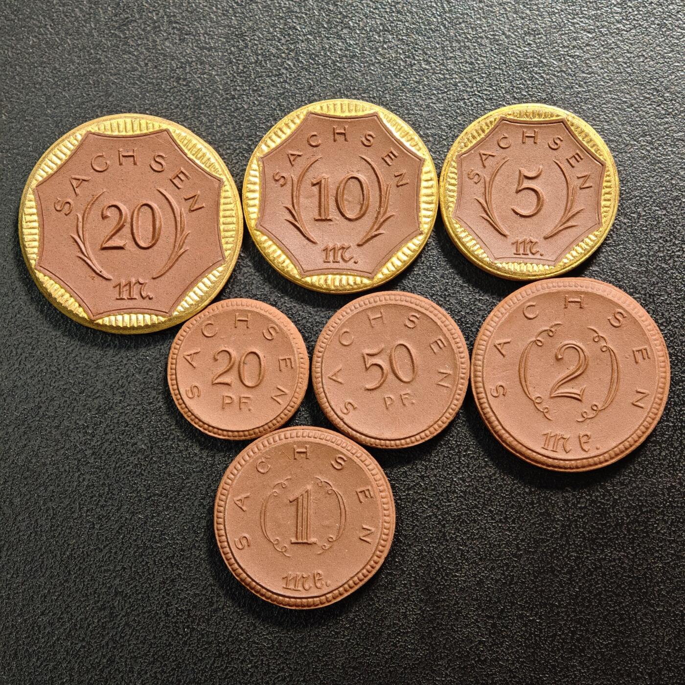 【德藏】世界币章拍卖第161期 1921年 德国德紧萨克森陶瓷币一套7枚 原盒 (面值为：20、50芬尼；1、2、5、10、20马克)