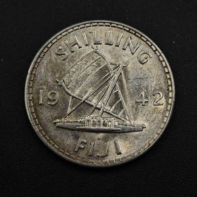 【淘币小摊】实时拍第八百四十九拍   散币银币场   满百包邮可预留二周 每周一统一发货   - 斐济1942年乔治六世一先令银币