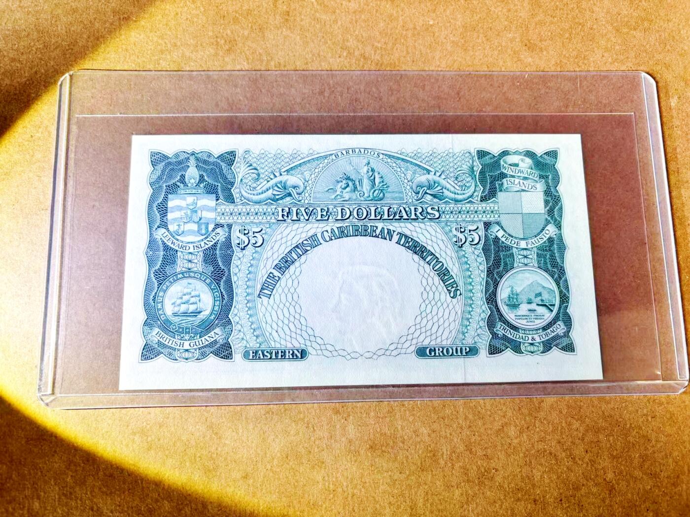 【Blue Auction】世界纸币精拍第774期——18级TOP拍卖/信誉/品质/专业/高效💫 【无47】英属加勒比1963年5元 大冠女王 AU品相