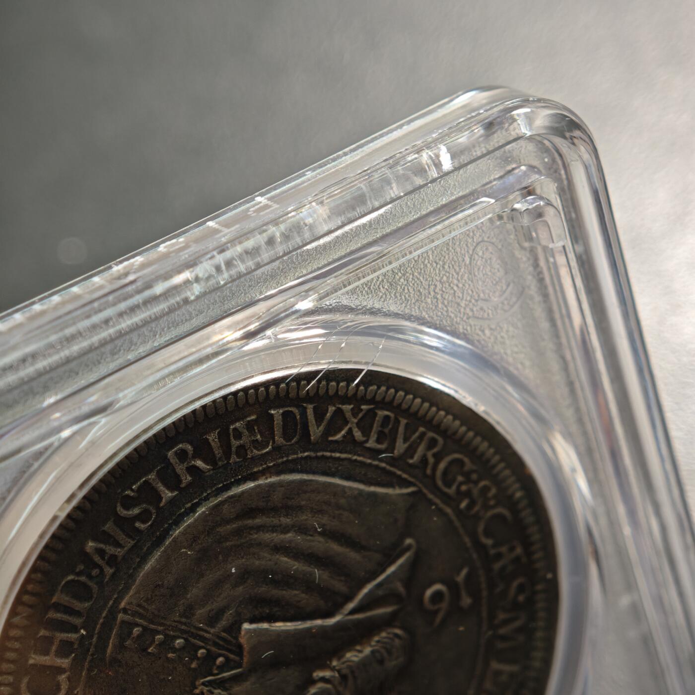 【德藏】世界币章拍卖第161期 1624年 奥地利蒂罗尔伯国利奥波德五世老泰勒大银币 原味包浆 局部有彩 PCGS AU50