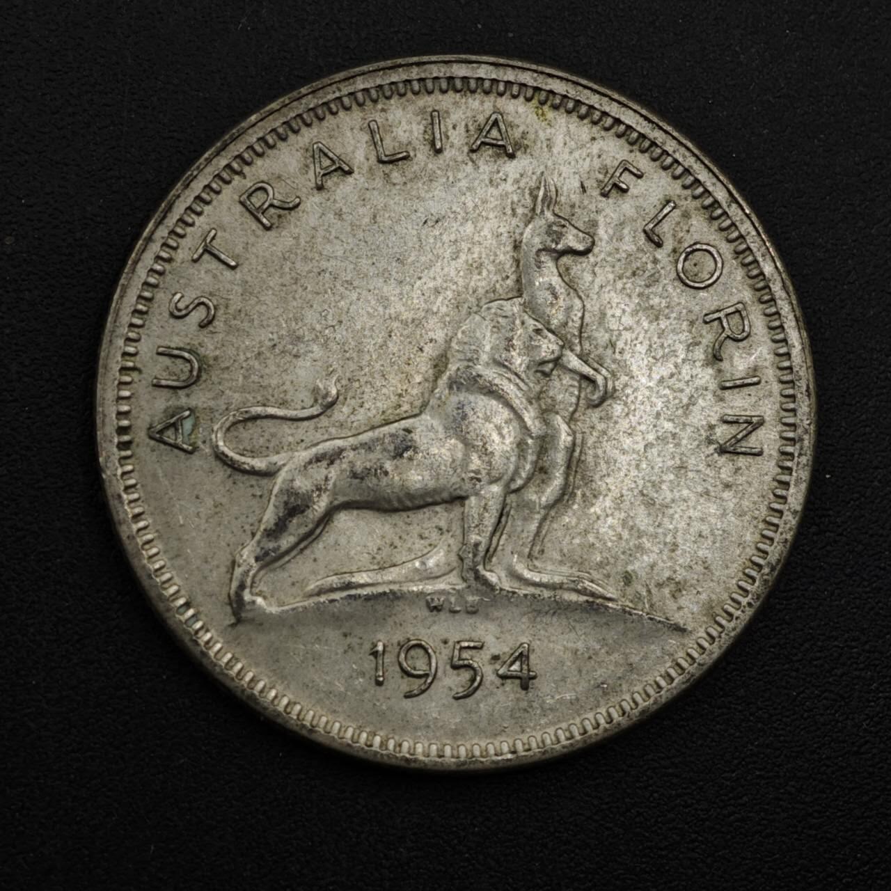 【淘币小摊】实时拍第八百四十八拍   散币银币场   满百包邮可预留二周 每周一统一发货   澳大利亚1954年伊丽莎白二世弗洛林银币