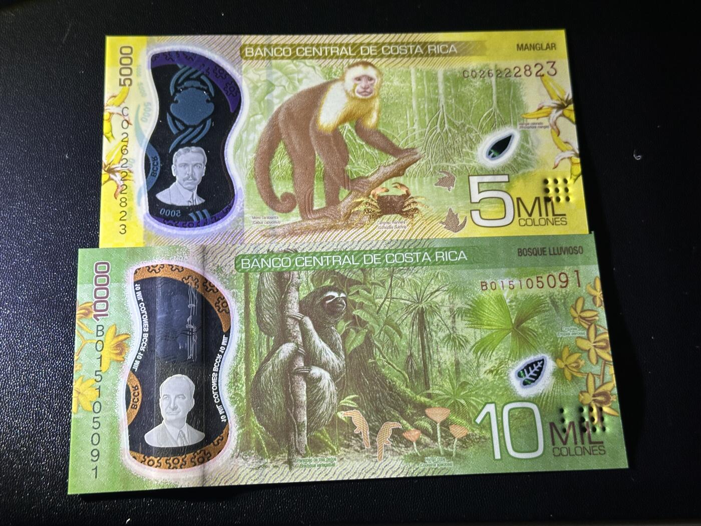 《外钞收藏家》第六百零一期（畅拍场）（本平台长期征集拍品、欢迎藏友们联系合作） 哥斯达黎加5000和1万 2张一起 全新UNC