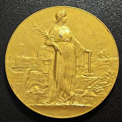 【德藏】世界币章拍卖第161期 - 1907年 英国伦敦旅游博览会镀金大铜章 金水十足 直径约：57.9mm；重约：80g