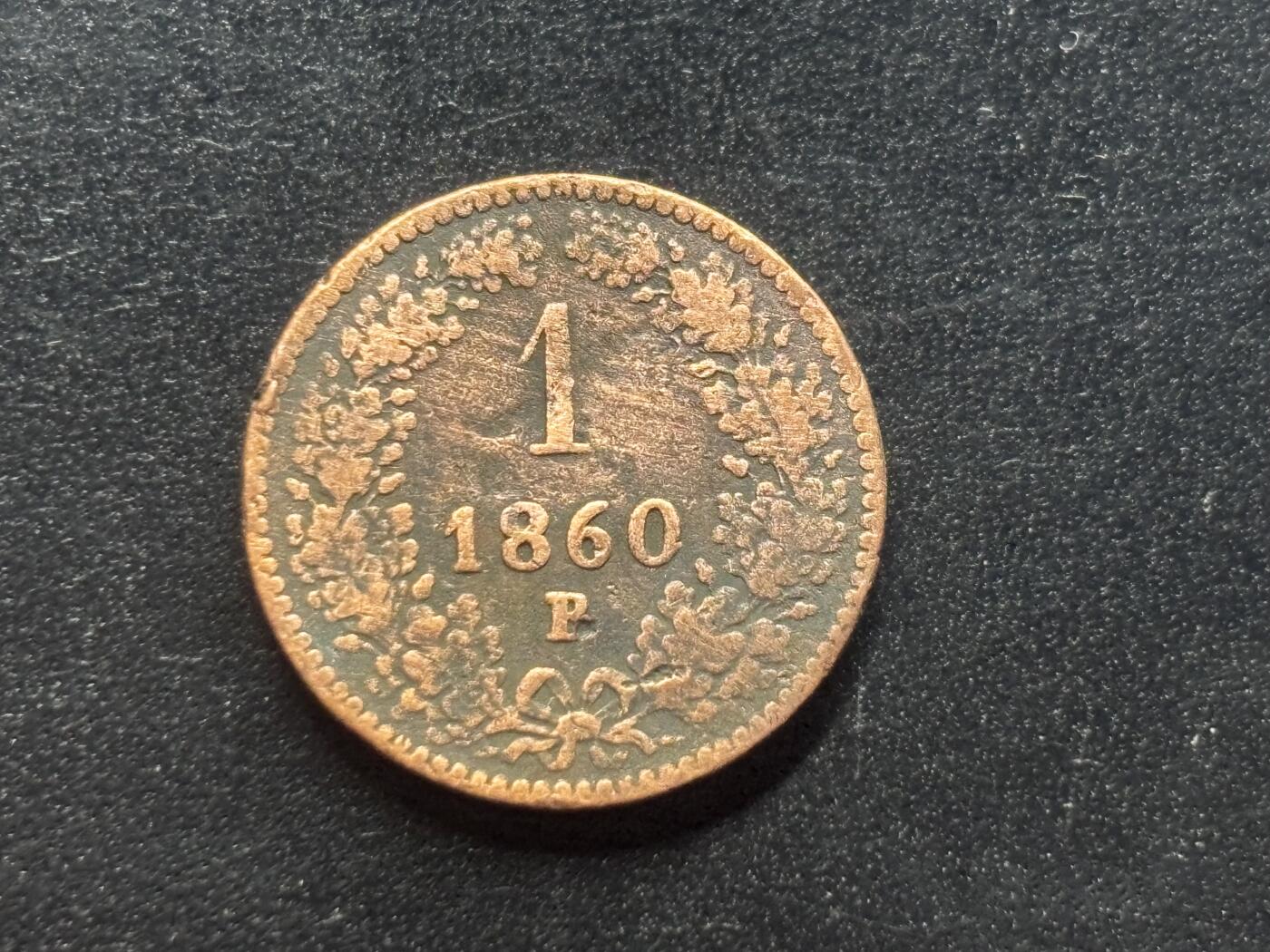 邮泉阁限时拍卖第三十九场 欧洲专场（硬币在国外。请付邮费6元。） 奥匈帝国弗罗林1860年1克罗伊茨B版