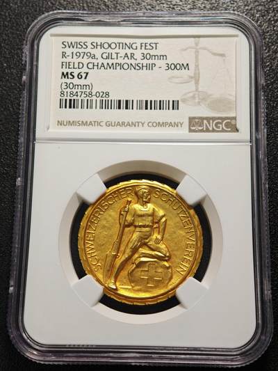 【德藏】世界币章拍卖第161期 - 1920-30年 瑞士射击节镀金银章 金水十足 射击节系列经典品种 NGC MS67
