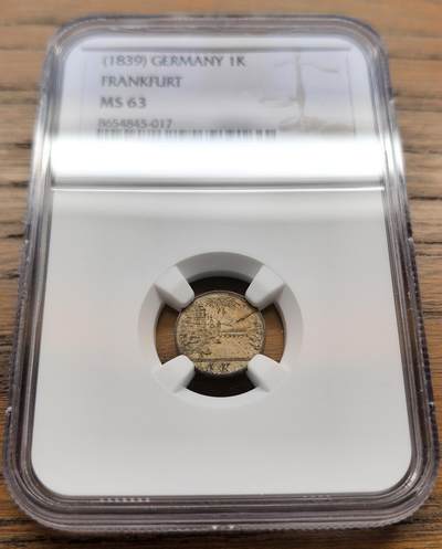 凡希社世界钱币微拍第三百十八期 - 1839德国法兰克福景观1K银辅币NGC-MS63